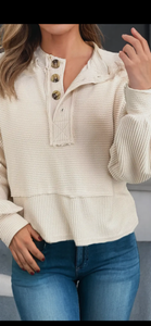 Corded Texture Lantern Sleeve Button Top