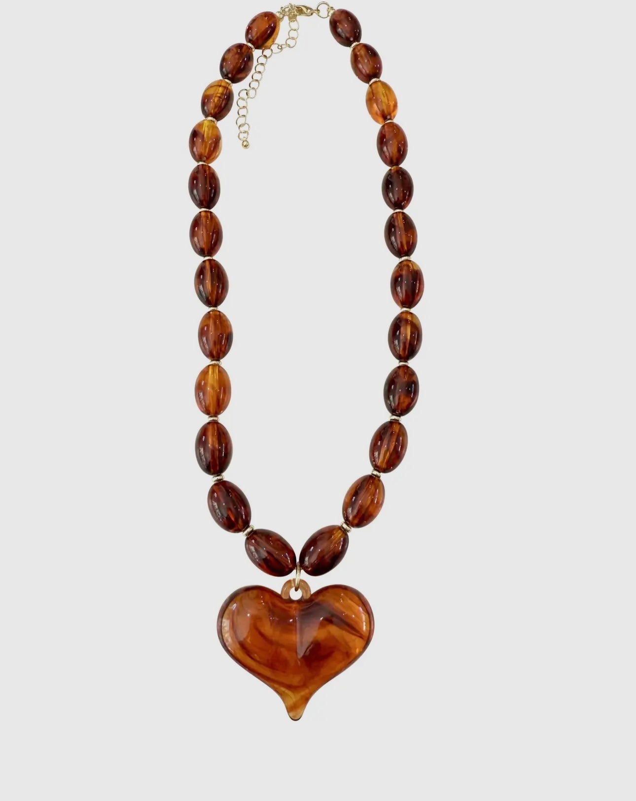 Roxie Tortoise Beaded Necklace with Heart Charm