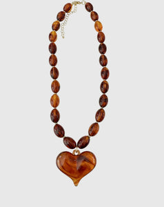 Roxie Tortoise Beaded Necklace with Heart Charm