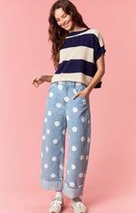 Load image into Gallery viewer, Peach Love Large Polka Dot Barrel Denim
