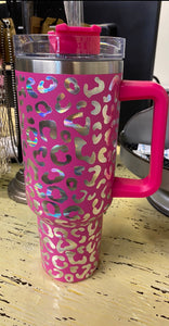 Leopard 40 oz. Dupe Tumbler Hot Pink