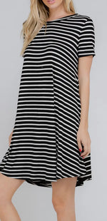 Load image into Gallery viewer, Black &amp; Ivory Stripe Knit Dress
