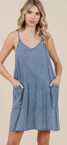 Denim Tank Style Dress with Pockets