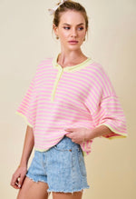 Load image into Gallery viewer, Pink Lemonade Stripe Knit Top With Dropped Shoulders

