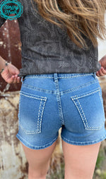 Load image into Gallery viewer, Sterling Kreek Stitched Light Wash Denim Short
