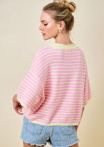 Load image into Gallery viewer, Pink Lemonade Stripe Knit Top With Dropped Shoulders
