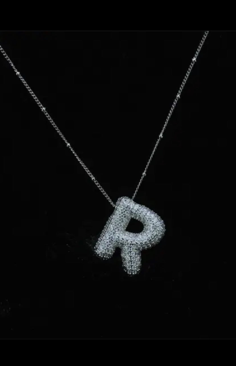 Jeweled CZ Bubble Initial Necklace