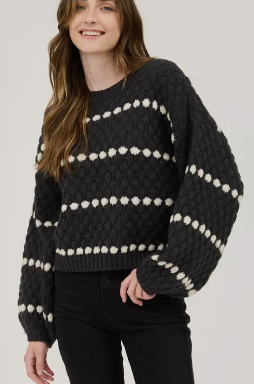 Blu Pepper Charcoal Stripe Oversized Balloon Sleeve Sweater