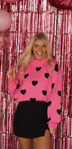 Coming Up Hearts Pink w/ Black Hearts Sweater