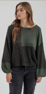 Load image into Gallery viewer, Blu Pepper Back-Tie Colorblock Knit Sweater
