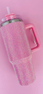 Load image into Gallery viewer, Rhinestone 40 oz. Tumbler Blue, Light Pink, Hot Pink, &amp; White
