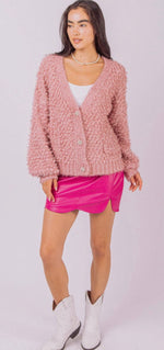 Load image into Gallery viewer, Puff Sleeve Fuzzy Glitter Cardigan Sweater
