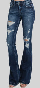 Petra Distressed Mid Rise Stretch Petite Bootcut Denim