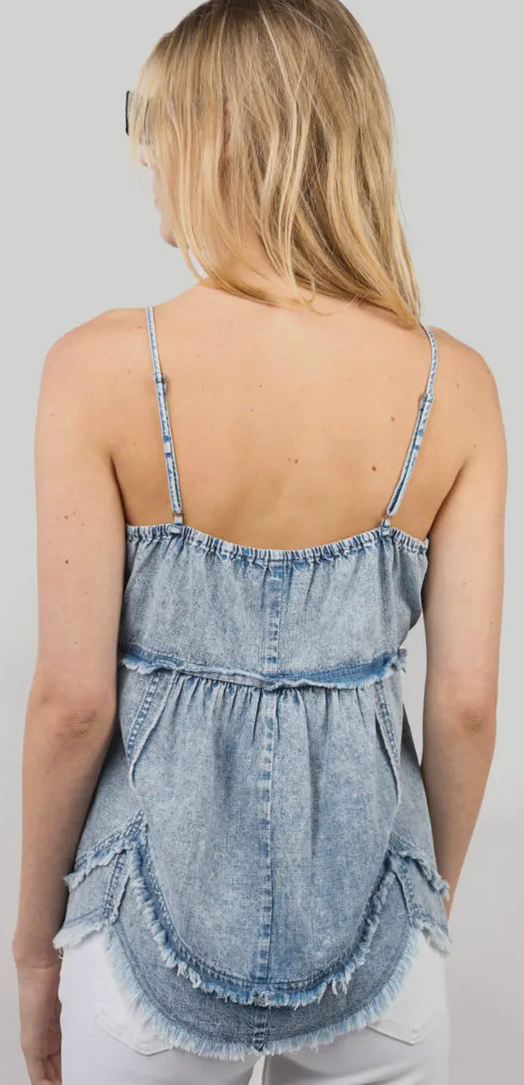 Very J Light Wash Denim Babydoll Top