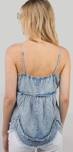 Load image into Gallery viewer, Very J Light Wash Denim Babydoll Top
