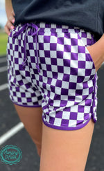 Load image into Gallery viewer, Sterling Kreek PEP RALLY CHECKERED SHORTS PURLPE/RED/BLUE
