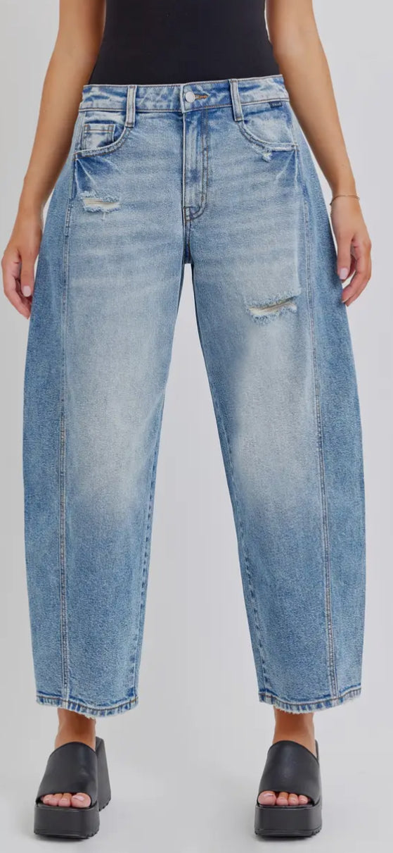 Cello Mid Waisted Barrel Jeans with Side Panel