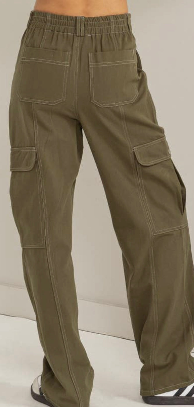 HYFVE Major Moves Contrast Stitch Twill Cargo Pant Black or Olive