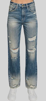 Load image into Gallery viewer, Petra Distressed High Rise Rigid Vintage Cropped Straight Leg Denim
