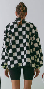 Checkered Snap Button Fleece Jacket