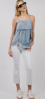 Load image into Gallery viewer, Very J Light Wash Denim Babydoll Top
