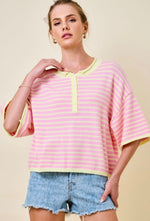Load image into Gallery viewer, Pink Lemonade Stripe Knit Top With Dropped Shoulders
