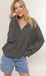 Load image into Gallery viewer, HYFVE Half-Placket Striped Knit Top
