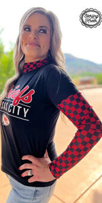 Load image into Gallery viewer, Sterling Kreek Pep Rally Red &amp; Black Mesh Top
