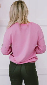 BonBon Pink Pearl Embellished Sweatshirt