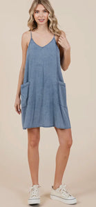 Denim Tank Style Dress with Pockets