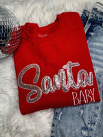 Load image into Gallery viewer, Silver Sequin Santa Baby Holiday Sweatshirt

