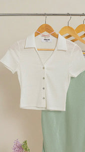 Hyfve Crinkle Knit Button Front Top