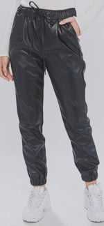 Load image into Gallery viewer, Faux Black Leather Joggers
