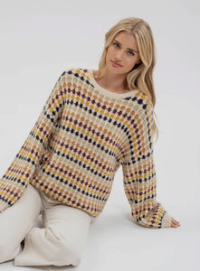 Blu Pepper Cream Multi-Color Crewneck Sweater