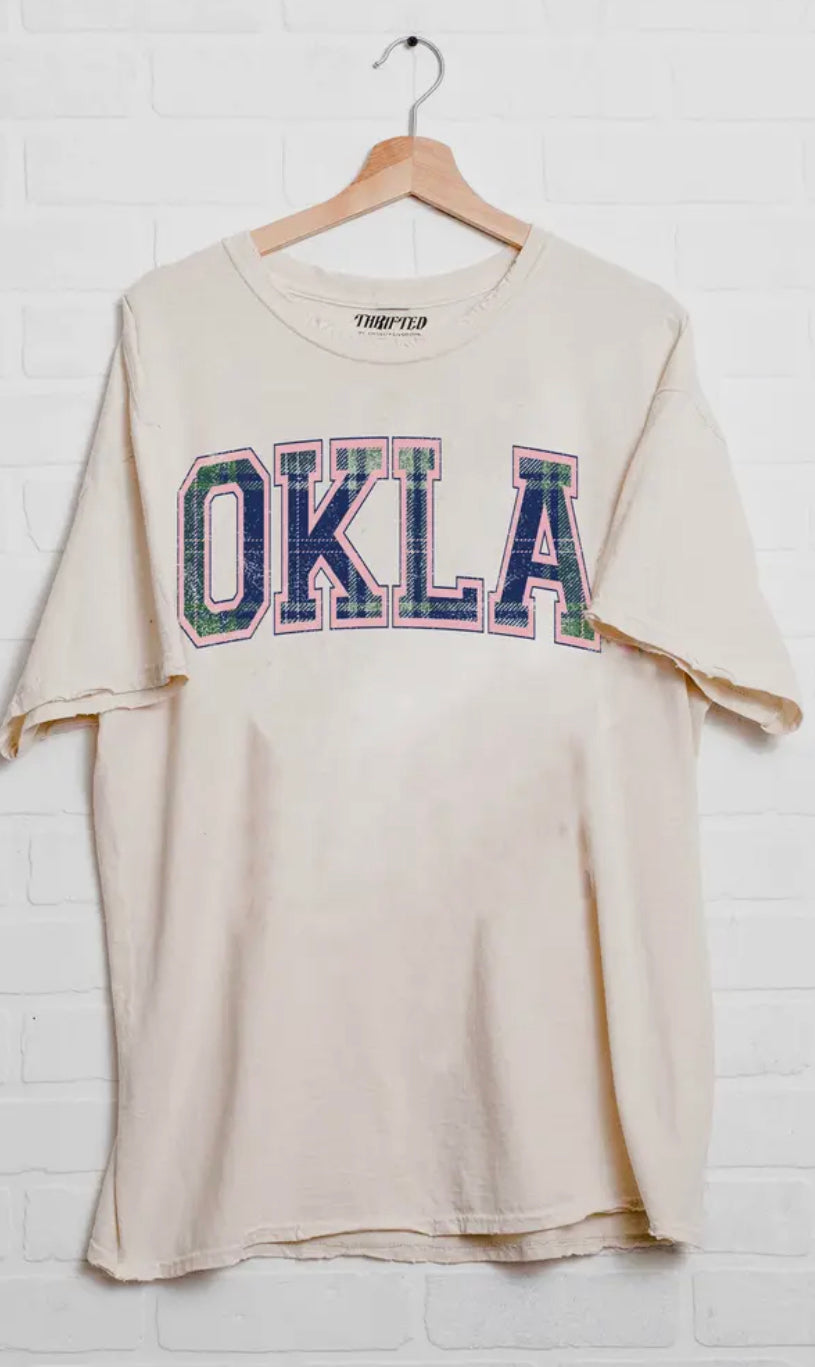 OKLA Plaid Arch w/ Pink Outline Off White Vintage Tee