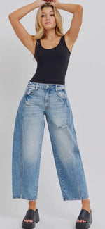 Load image into Gallery viewer, Cello Mid Waisted Barrel Jeans with Side Panel
