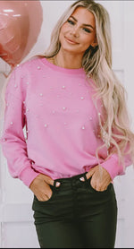 Load image into Gallery viewer, BonBon Pink Pearl Embellished Sweatshirt
