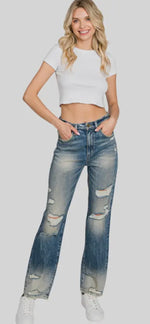 Load image into Gallery viewer, Petra Distressed High Rise Rigid Vintage Cropped Straight Leg Denim
