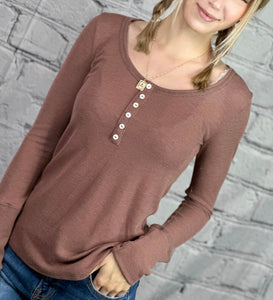 Mauve Pearl Button Long Sleeve Top