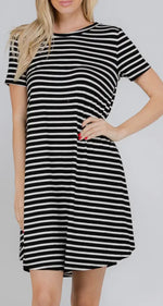 Load image into Gallery viewer, Black &amp; Ivory Stripe Knit Dress
