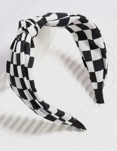 Black and White Checkered Knot Headband
