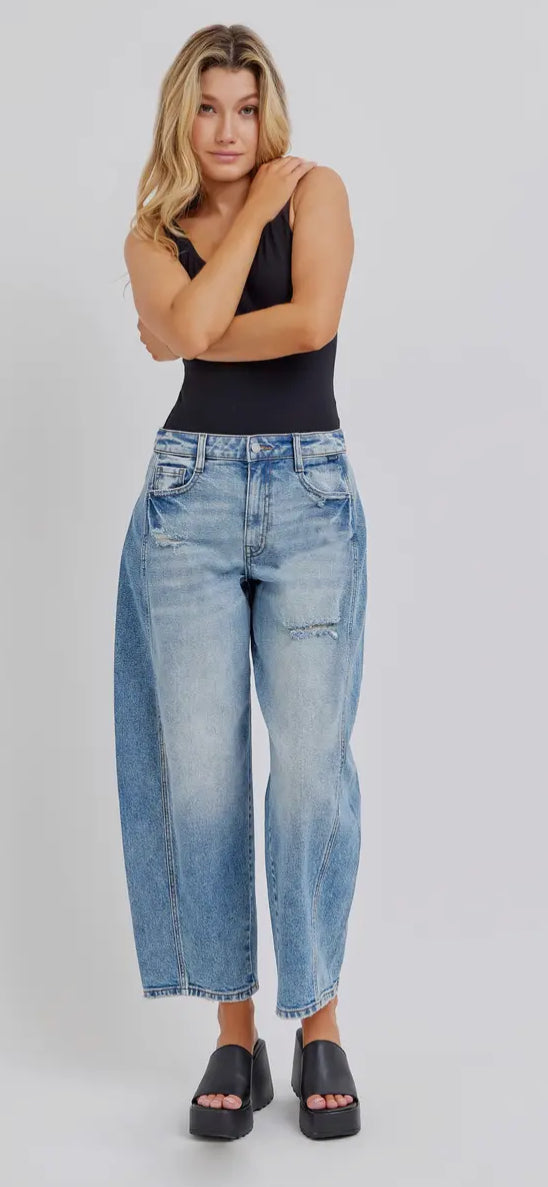 Cello Mid Waisted Barrel Jeans with Side Panel