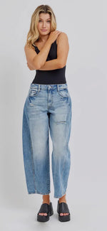 Load image into Gallery viewer, Cello Mid Waisted Barrel Jeans with Side Panel
