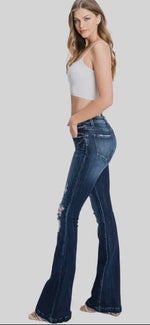 Load image into Gallery viewer, Petra Distressed Mid Rise Stretch Petite Bootcut Denim
