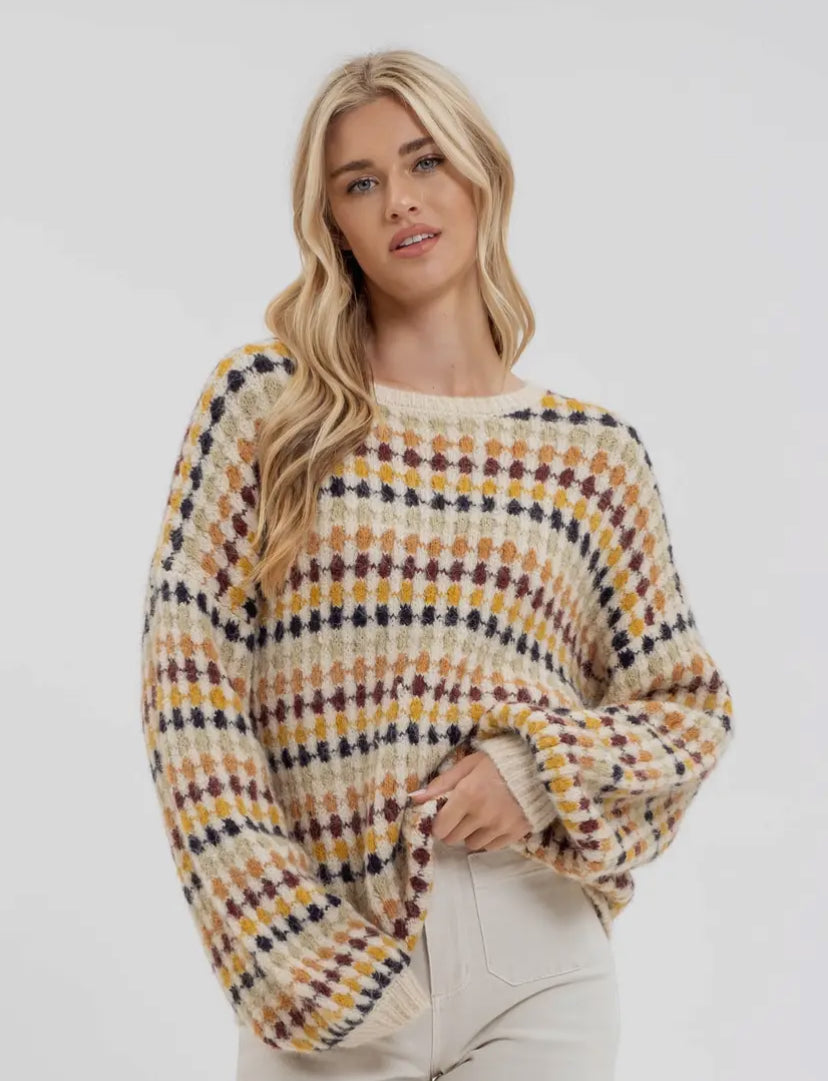 Blu Pepper Cream Multi-Color Crewneck Sweater