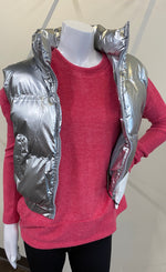Load image into Gallery viewer, Silver Metallic Front Zipper Puffer Vest
