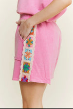 Load image into Gallery viewer, Mineral Washed Crochet Patch Trim Knit Shorts
