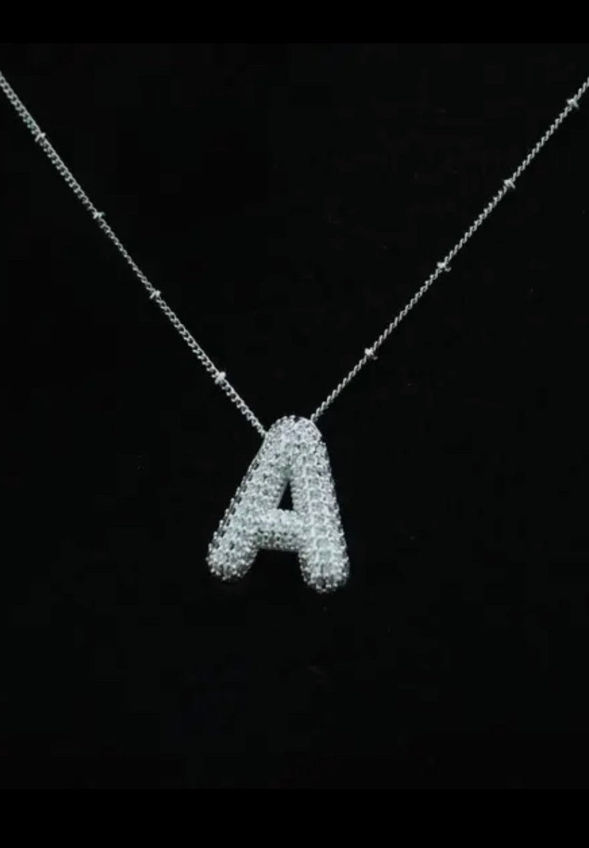 Jeweled CZ Bubble Initial Necklace