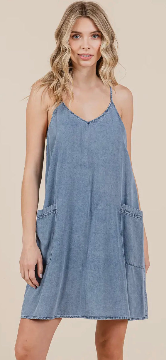 Denim Tank Style Dress with Pockets