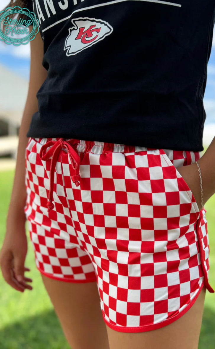 Sterling Kreek PEP RALLY CHECKERED SHORTS PURLPE/RED/BLUE